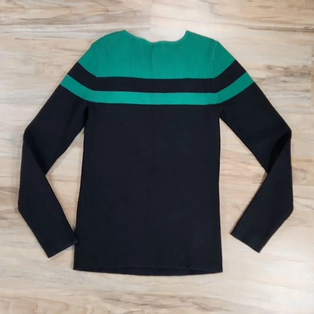 🔺️Ralph Lauren Green & Black Colorblock Gold Buttoned Shoulder Sweater Small